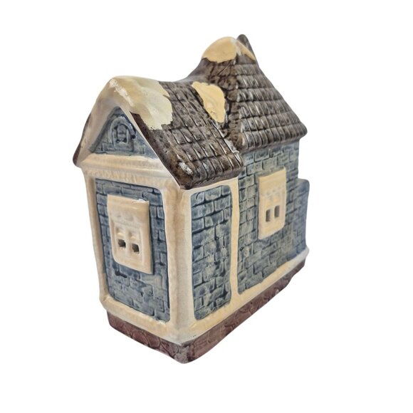 Lidco Ceramic Chirstmas House Glossy Blue Brown Snow Capped Lighted Vintage - Picture 6 of 10